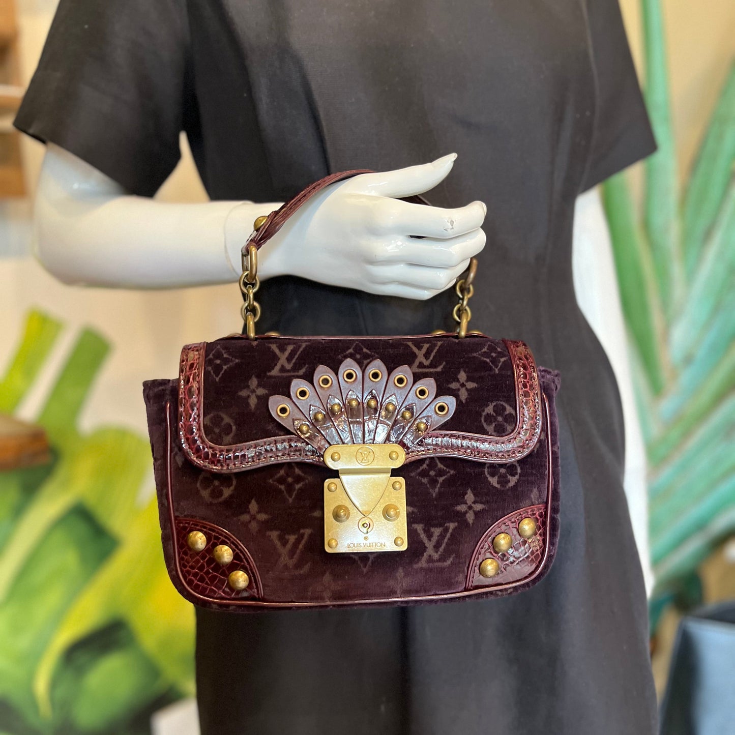 LOUIS VUITTON Plum Monogram Velours Alligator Irvine Bag TS