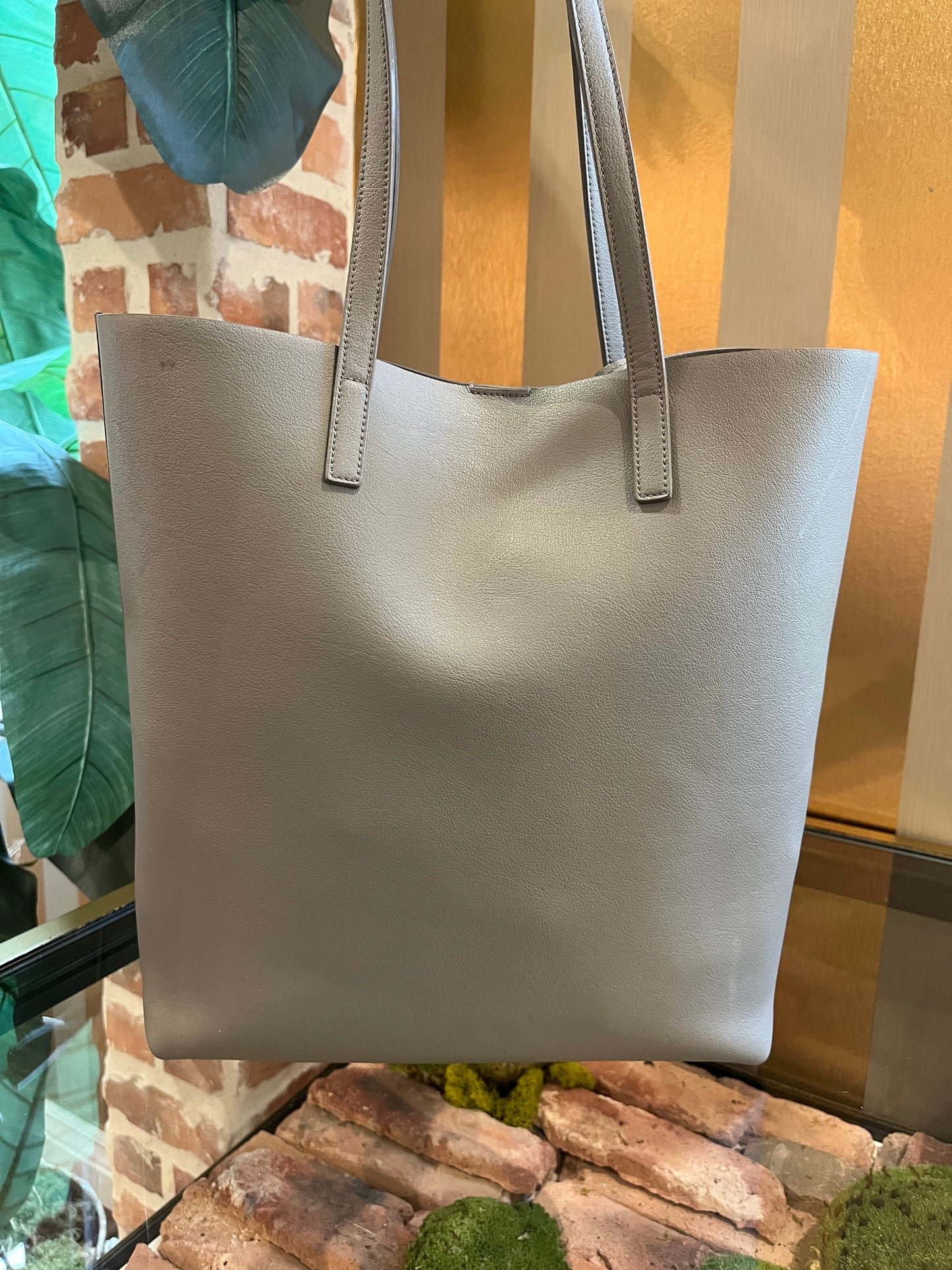 SAINT LAURENT Gray Leather North South Shopper