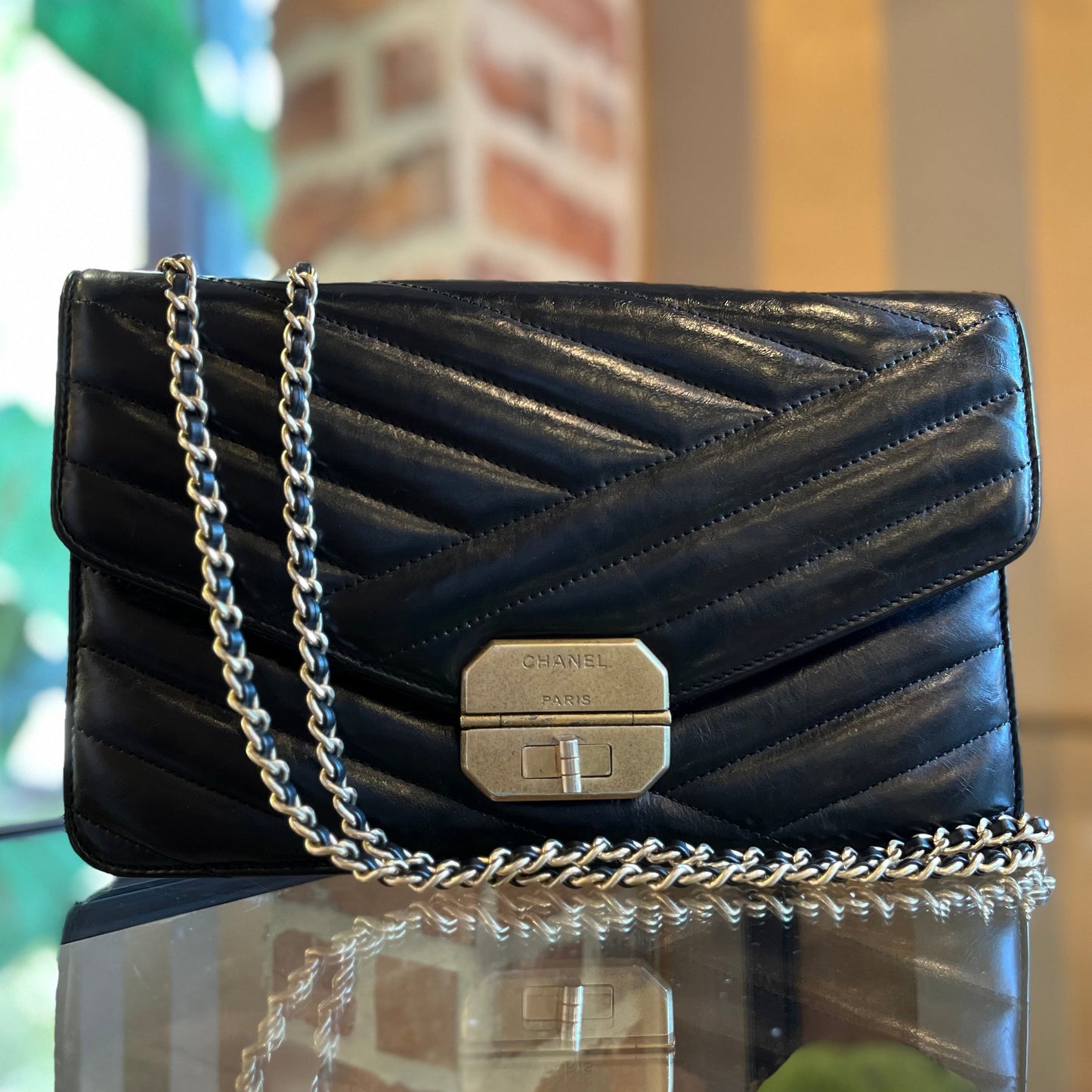 CHANEL Black Chevron Gabrielle Flap Bag ADI1070