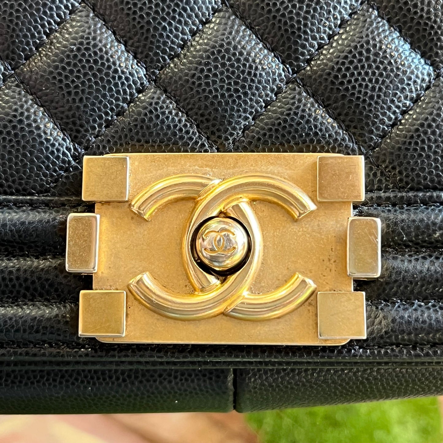 CHANEL Black Caviar New Medium Boy Bag Gold HW