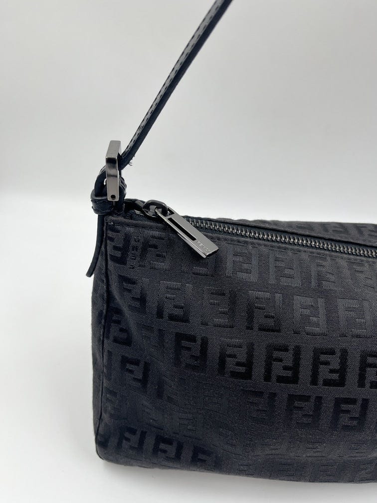 Vintage Fendi Pochette Bag in Black Zucchino Canvas