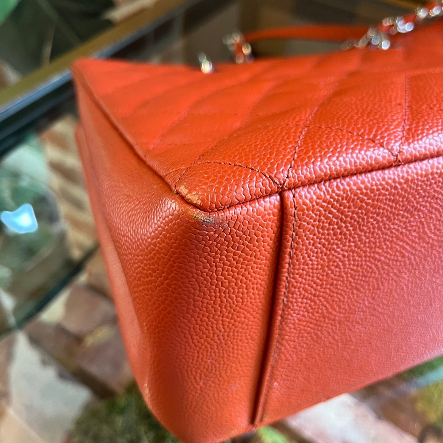 CHANEL Orange Caviar Grand Shopping Tote