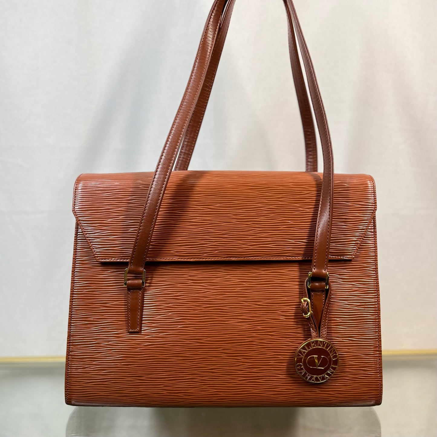 VALENTINO Burnt Orange Leather Charm Satchel Bag TS3783