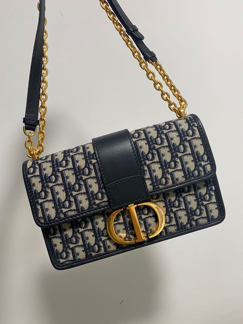 C.DIOR 30 MONTAIGNE CHAIN BAG Blue Dior Oblique Jacquard