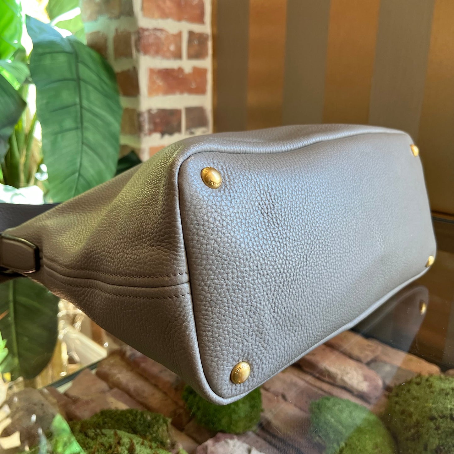 PRADA Gray Daino Leather Shoulder Bag TS3130