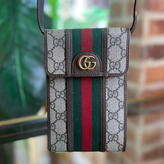 GUCCI Mini Ophidia Beige New Acero GG Supreme Monogram Web Crossbody Bag