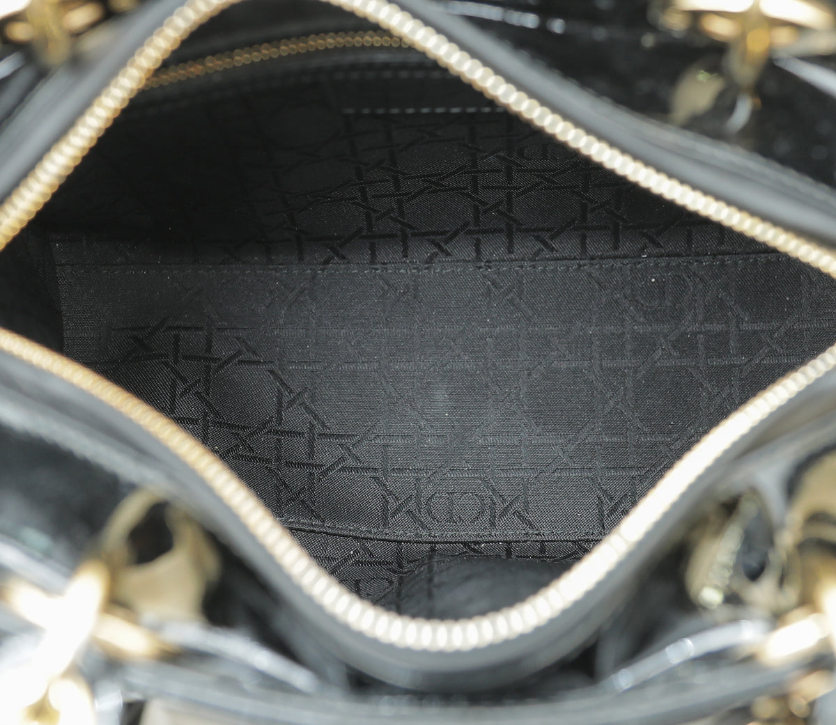 Christian Dior Black Lady Dior Patent Medium Bag