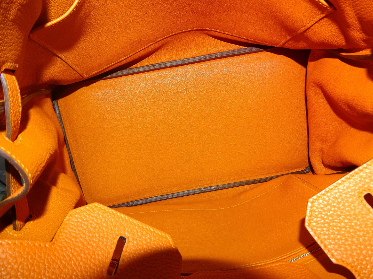 Hermes Orange Togo Leather and Palladium HW Birkin 35 2013 (Q in a square)