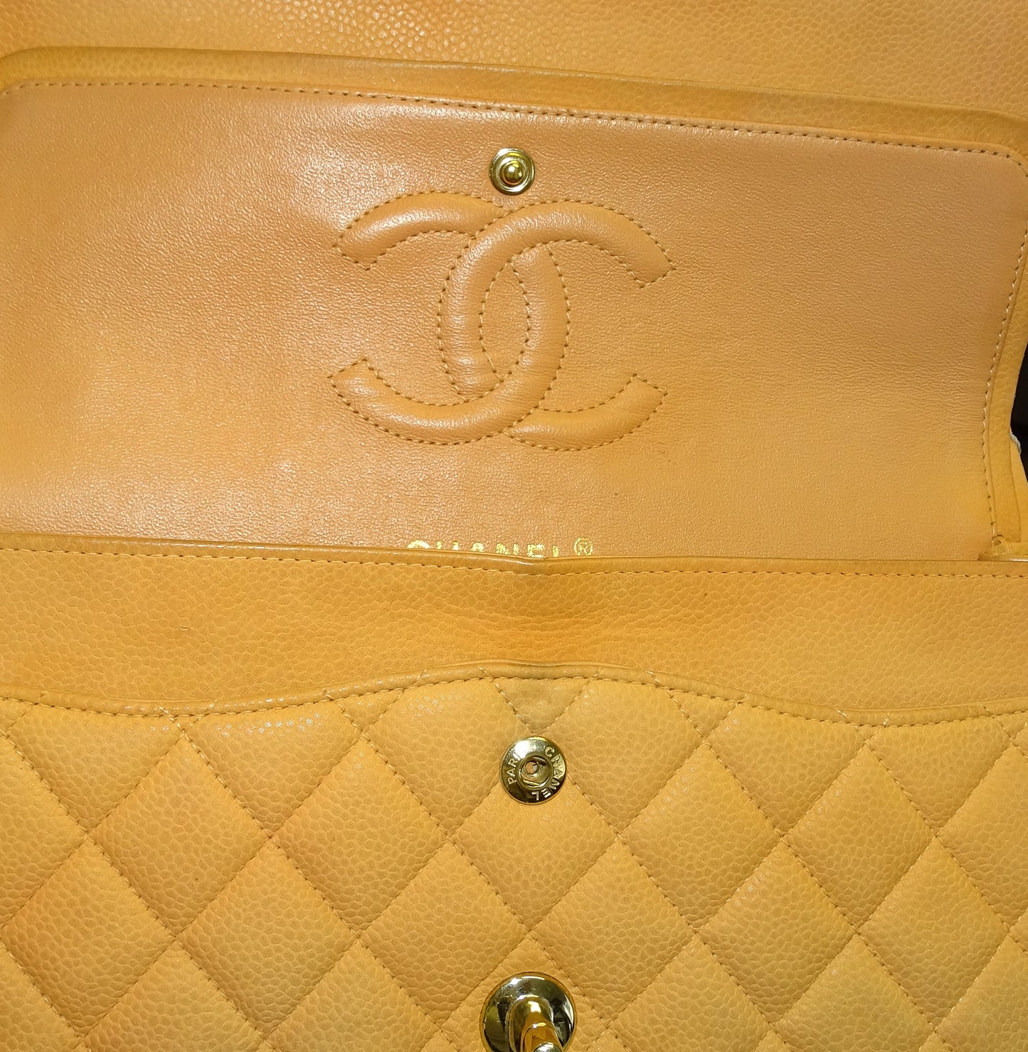 Chanel Peach Caviar Leather Classic Medium Double Flap Bag 2012