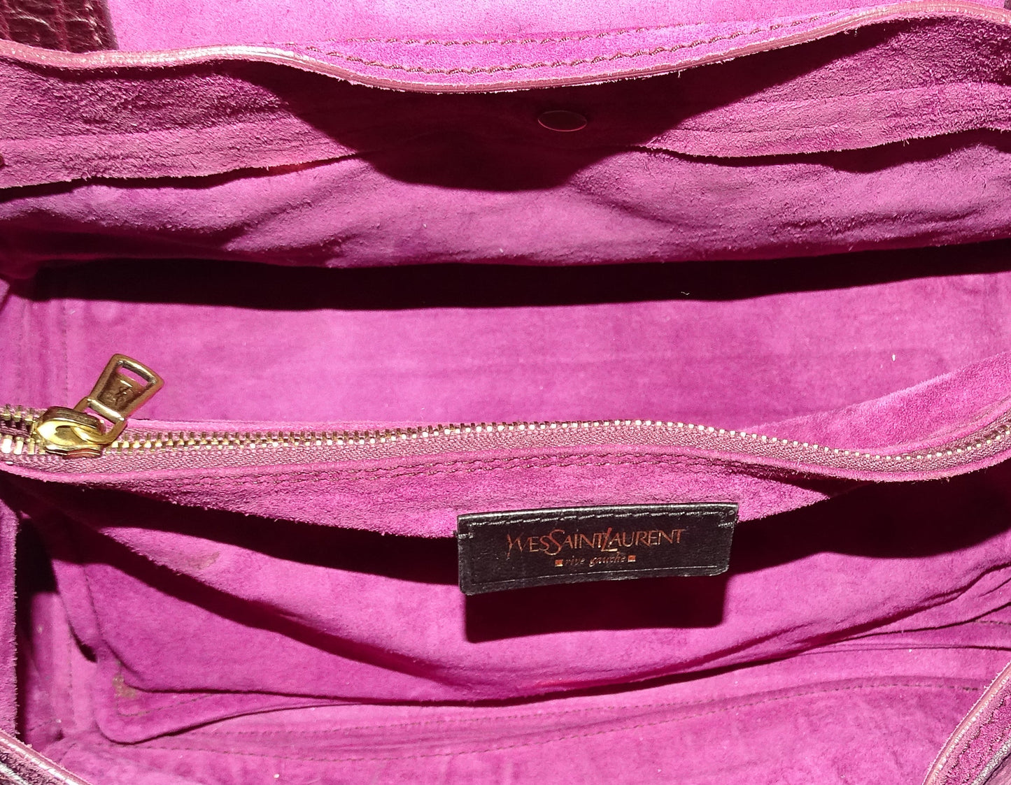 YSL Fuschia Croc Embossed Nubuck Muse Two