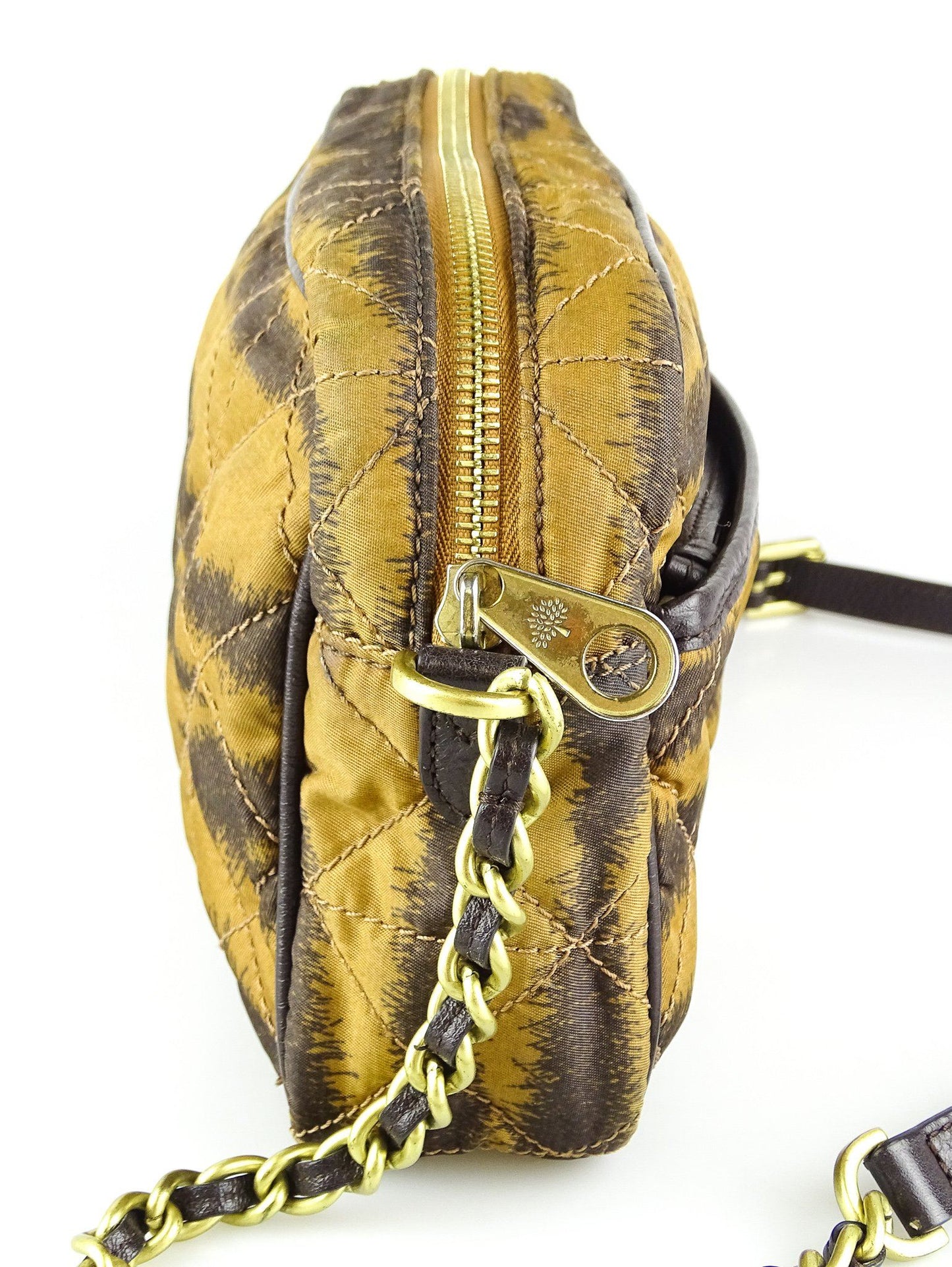 Mulberry Rosie Zipped Satchel Camera Bag in Tiger Print Oak Quilted Nylon & Calfskin