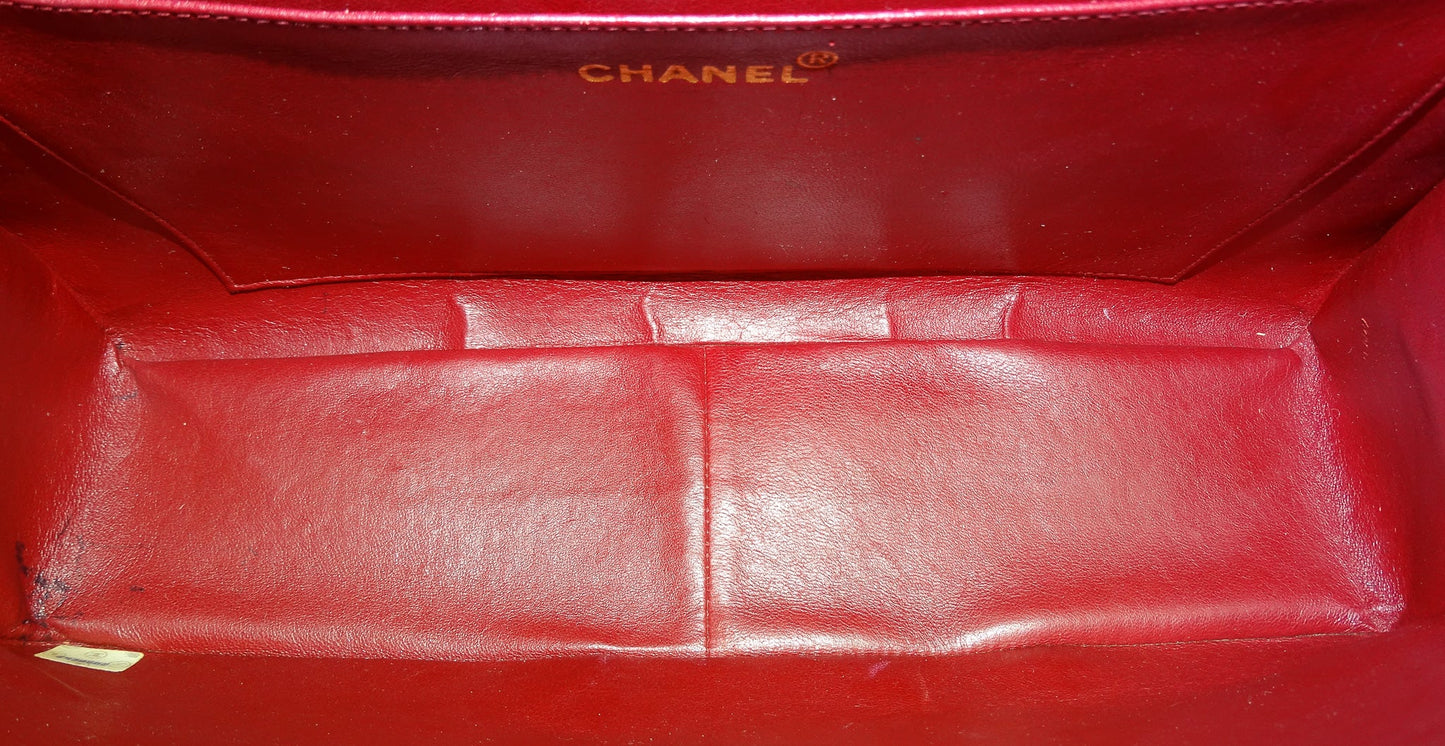 Chanel Red Lambskin Vintage Maxi Single Flap 1991/94