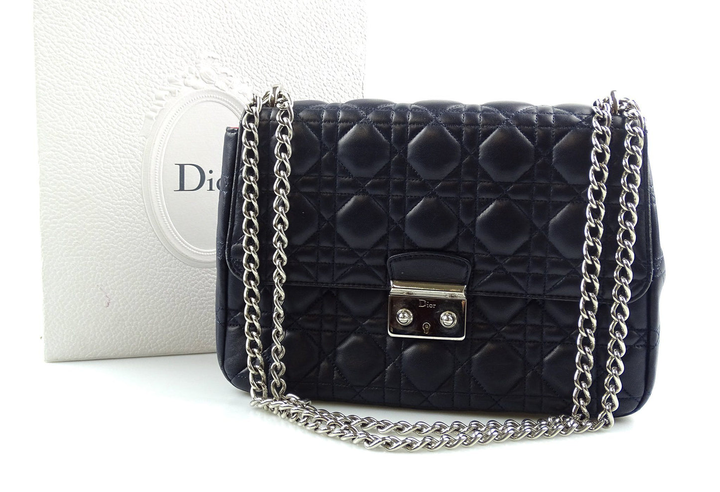 Christian Dior Cannage Large Navy Miss Dior Flap Chain Bag