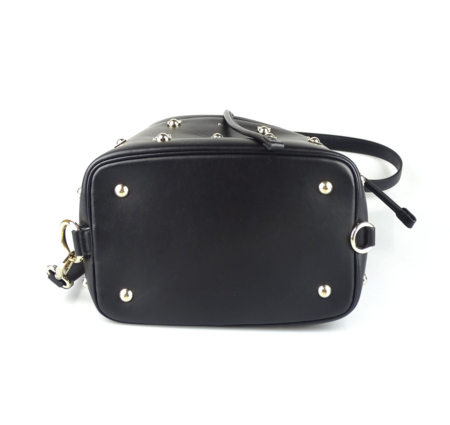 Salvator Feragamo Black Smooth Logo Studded Bucket Bag