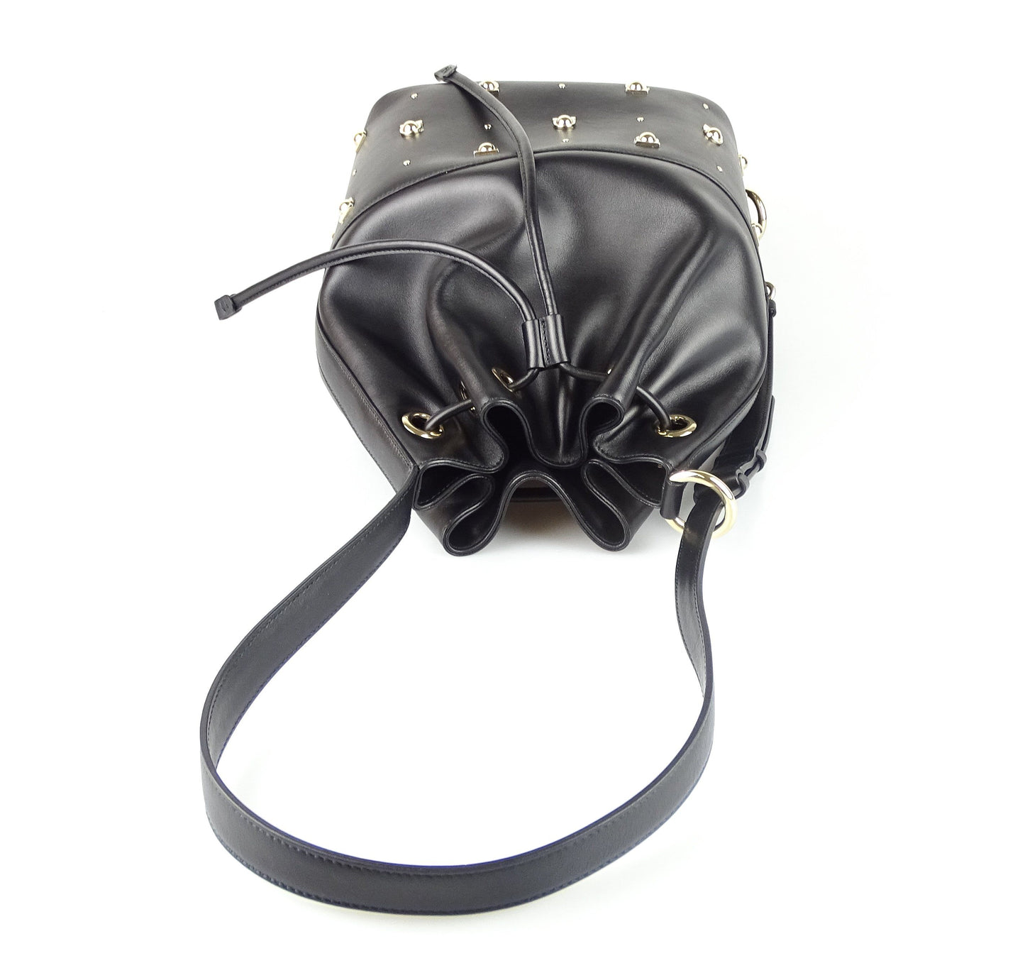 Salvator Feragamo Black Smooth Logo Studded Bucket Bag