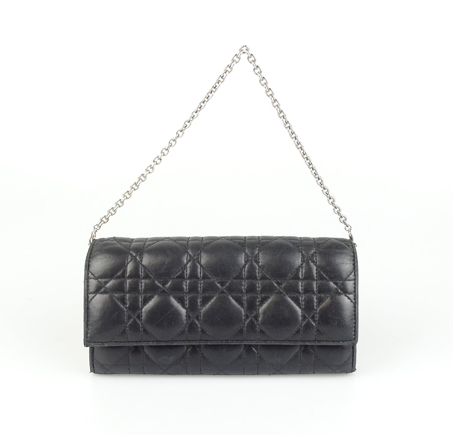 Christian Dior Cannage Stich Black Lady Dior Clutch On Chain