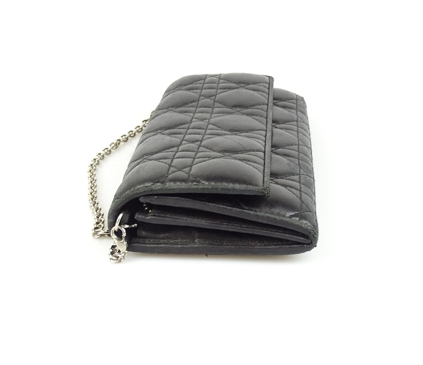 Christian Dior Cannage Stich Black Lady Dior Clutch On Chain