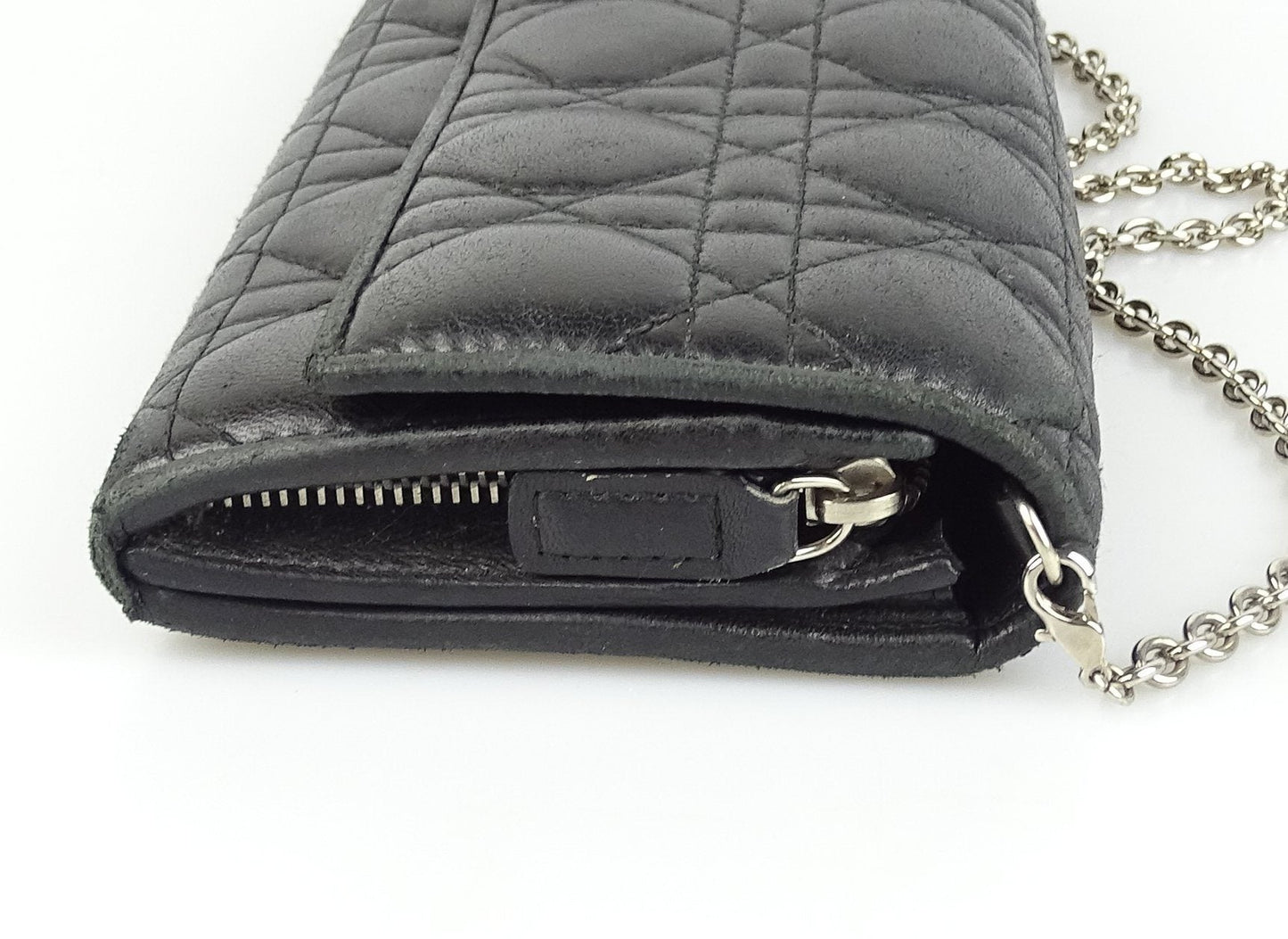 Christian Dior Cannage Stich Black Lady Dior Clutch On Chain