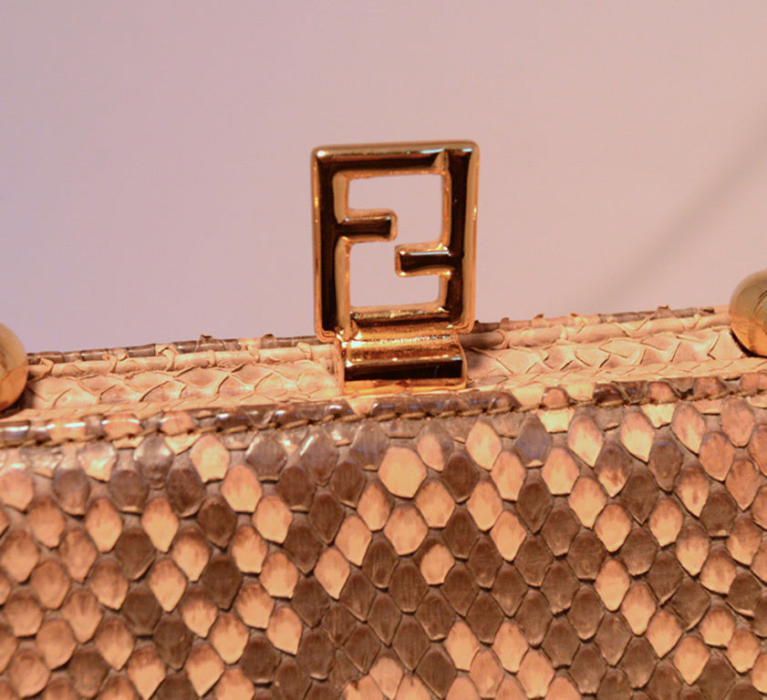 RARE Fendi Natural Python Snakeskin Two-Way Kelly Bolide Handbag