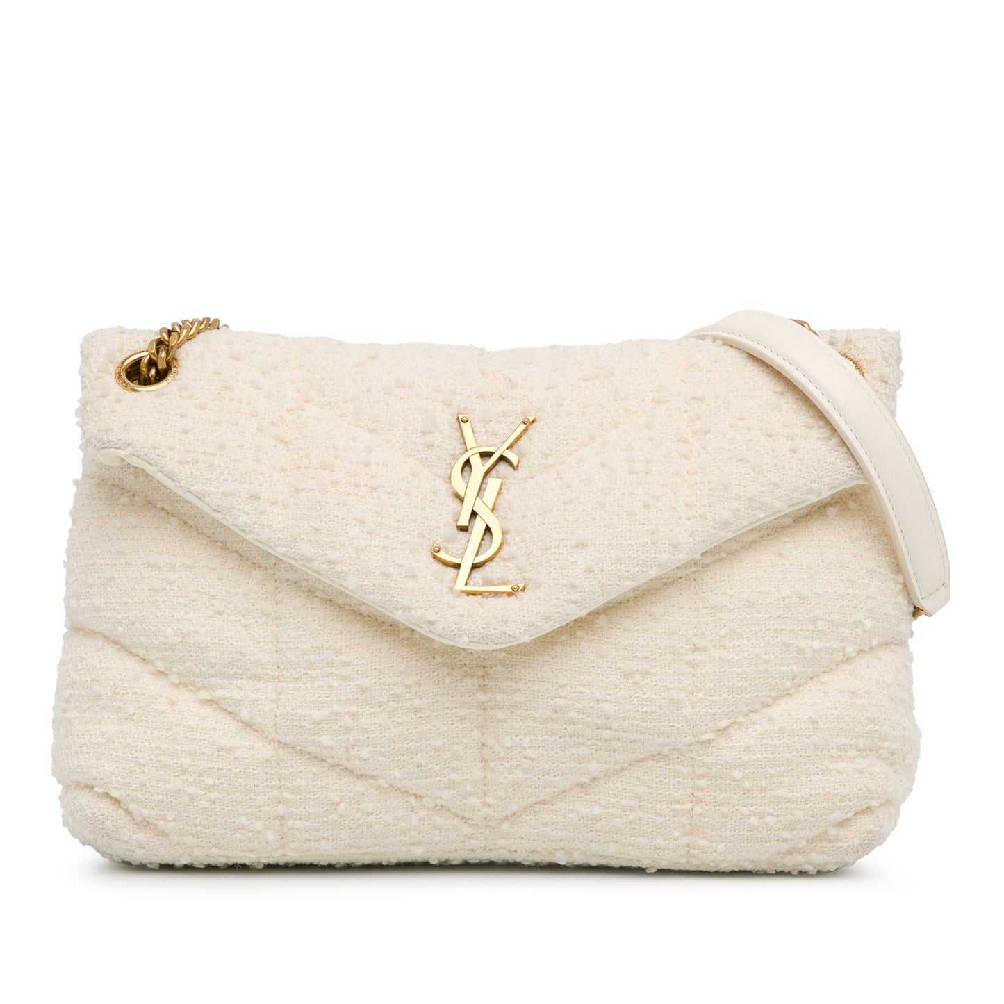 Yves Saint Laurent Loulou Puffer Shoulder Bag Medium White Boucle Tweed