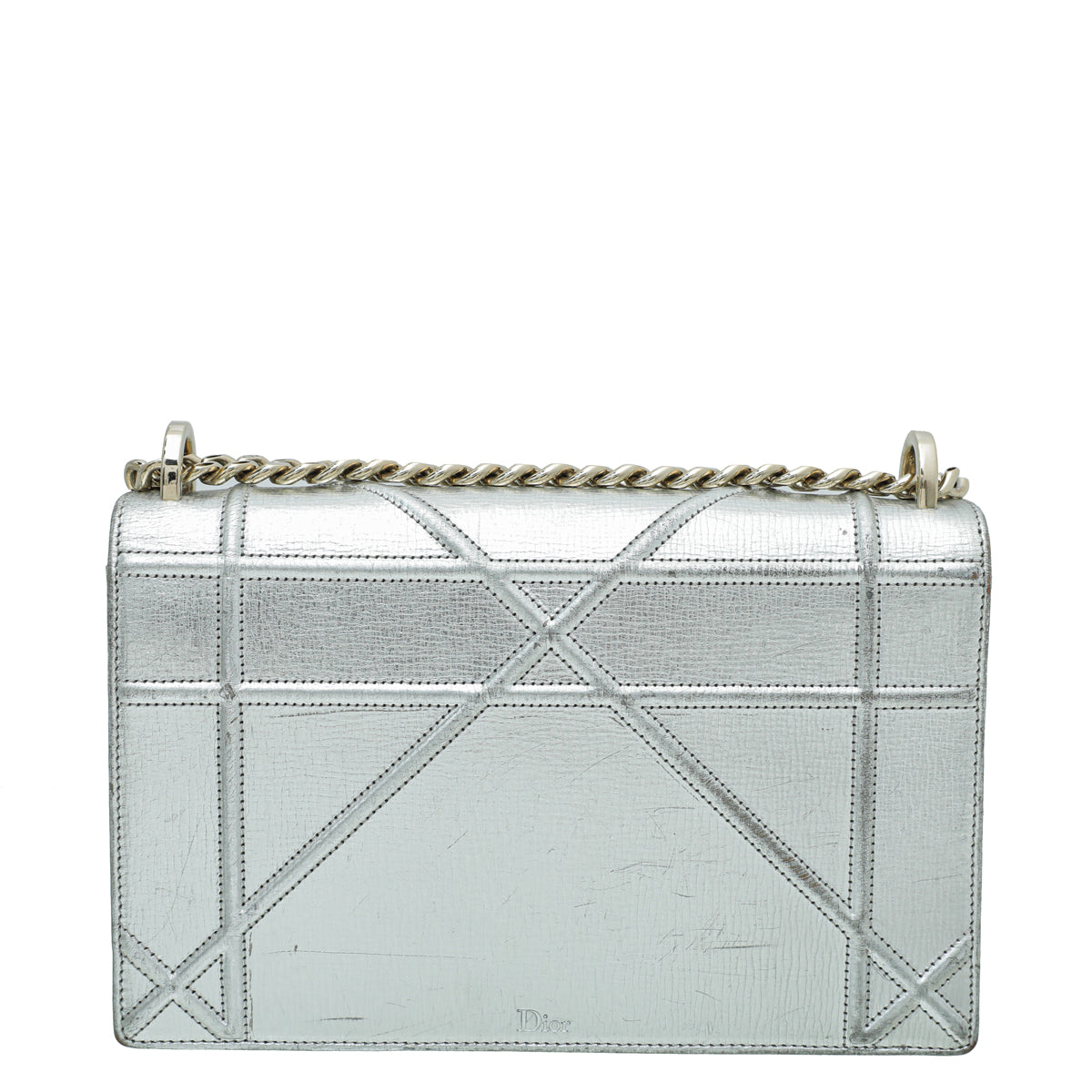 Christian Dior Metallic Silver Diorama Flap Medium Bag