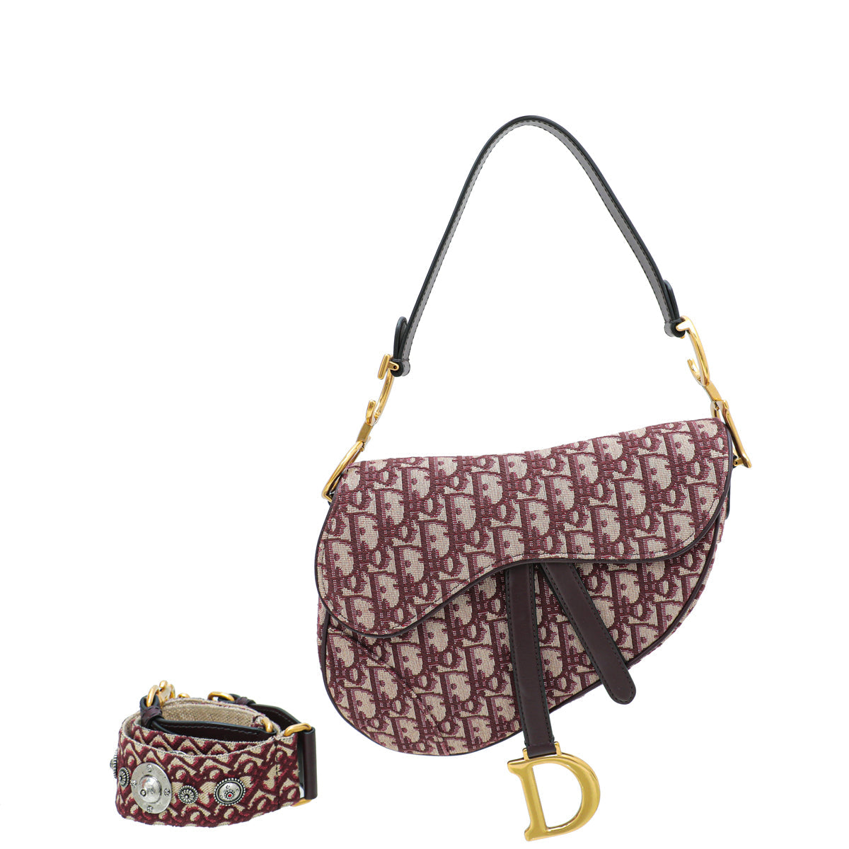 Christian Dior Bordeaux Oblique Jacquard Saddle Bag W/Medallion Strap