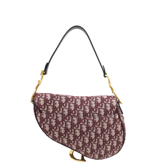 Christian Dior Bordeaux Oblique Jacquard Saddle Bag W/Medallion Strap