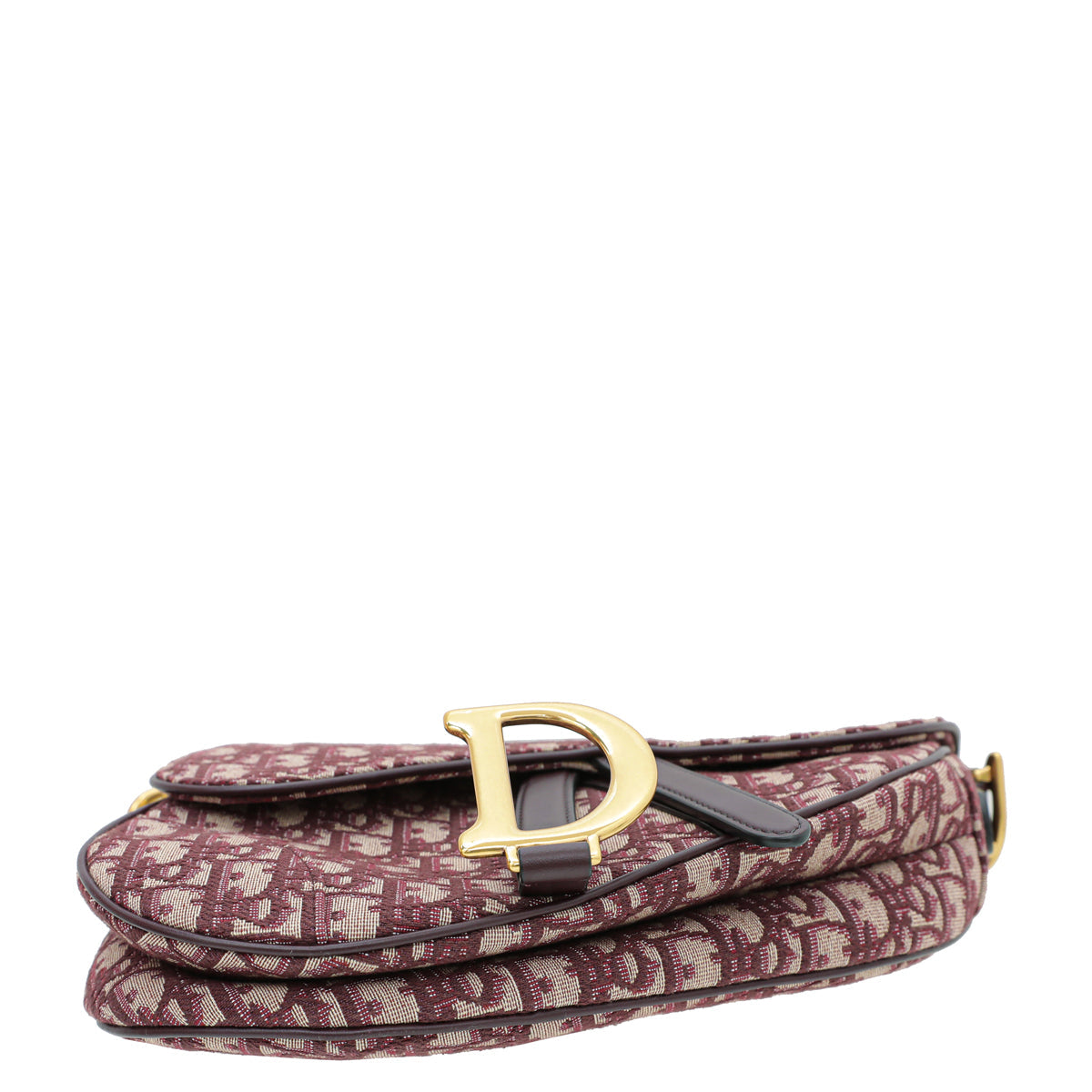 Christian Dior Bordeaux Oblique Jacquard Saddle Bag W/Medallion Strap