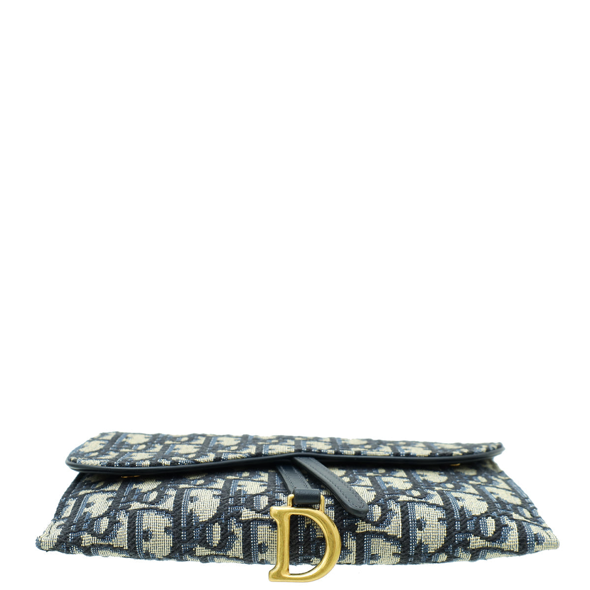 Christian Dior Navy Blue Oblique Jacquard Saddle Chain Wallet