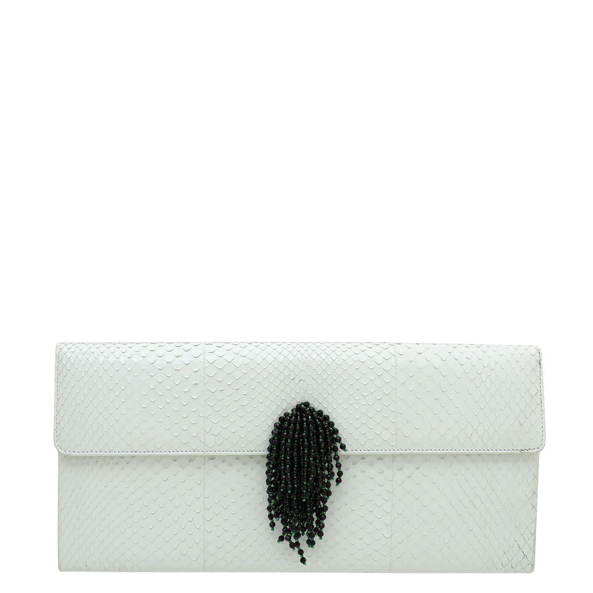 Christian Dior White Python Clutch W/Beaded Tassel