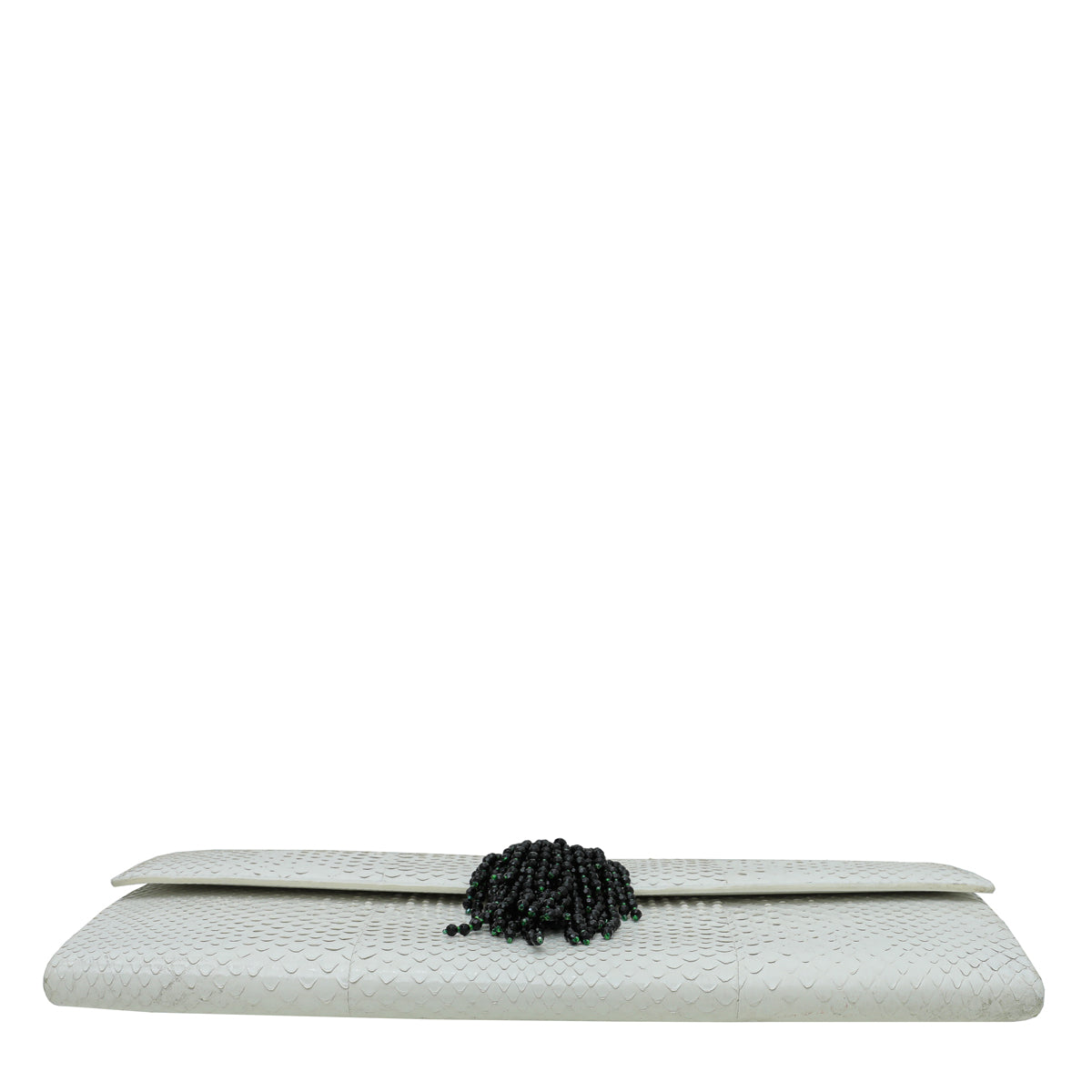 Christian Dior White Python Clutch W/Beaded Tassel