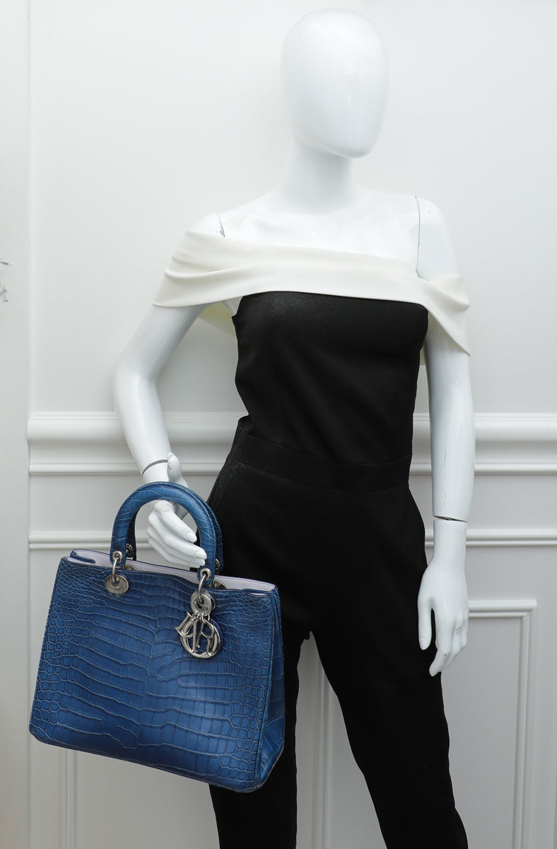 Christian Dior Blue Crocodile Diorissimo Medium Tote Bag