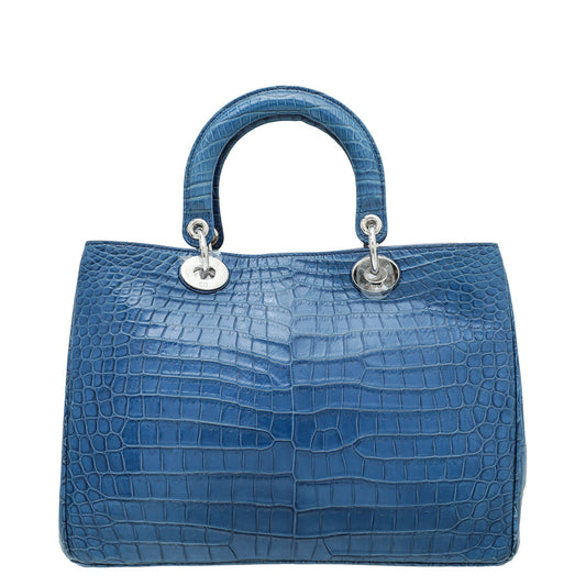 Christian Dior Blue Crocodile Diorissimo Medium Tote Bag