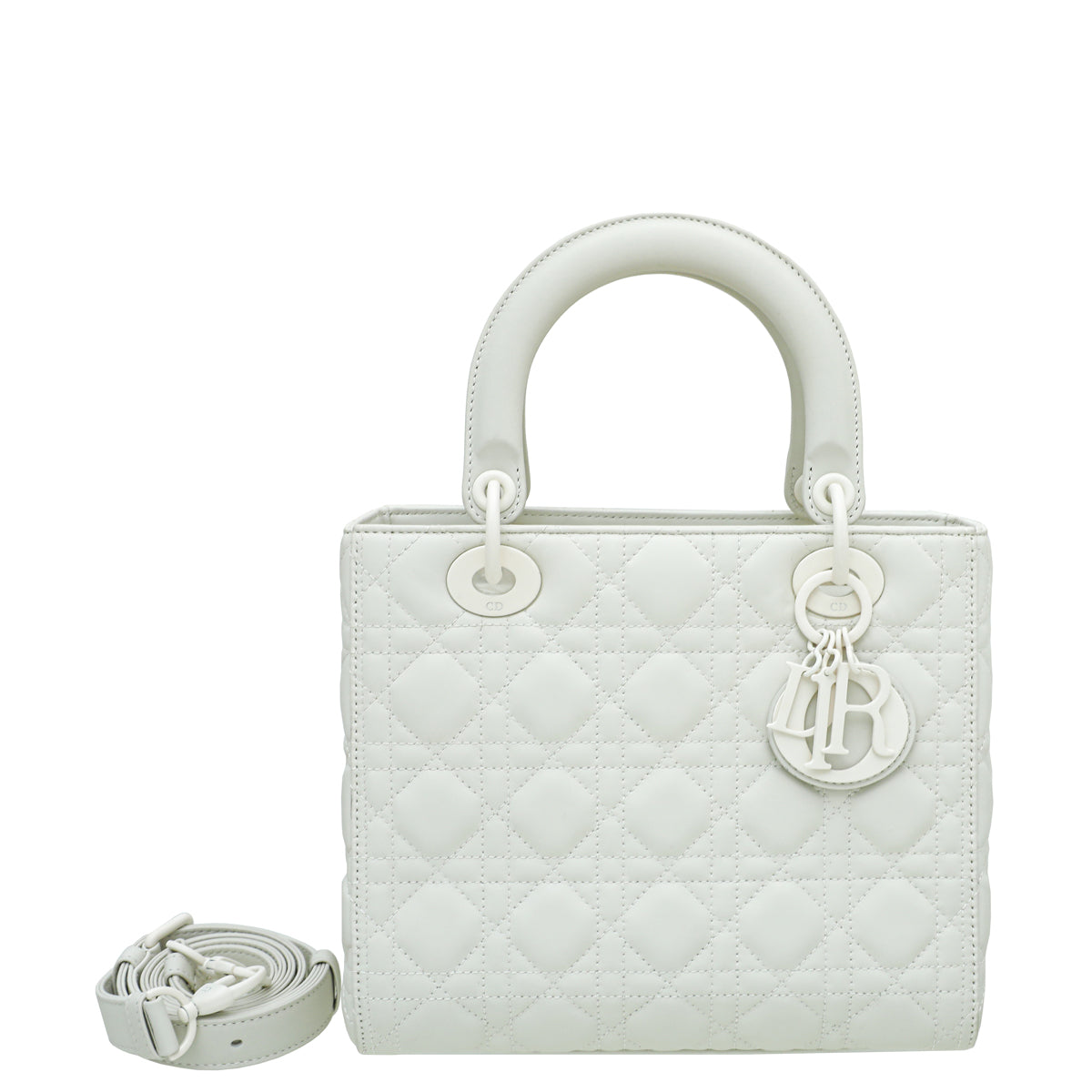 Christian Dior White Ultra Matte Lady Dior Medium Bag