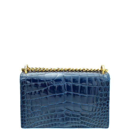 Christian Dior Saphire Blue Shiny Alligator Diorama Flap Medium Bag