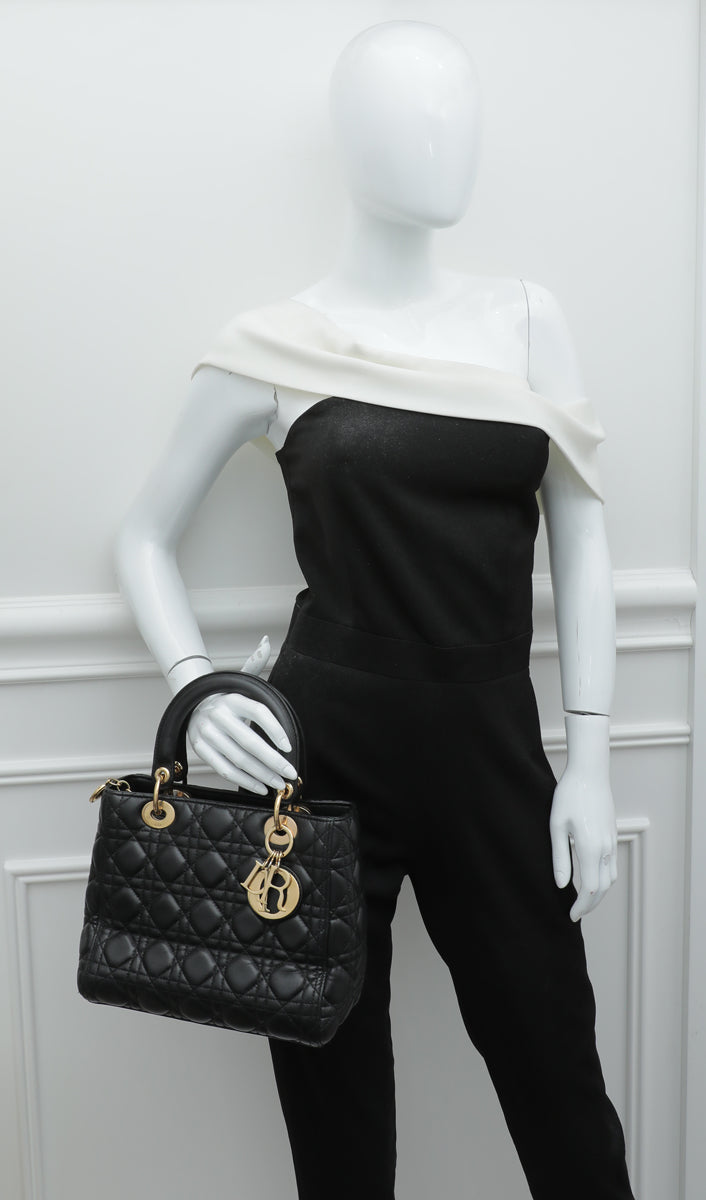 Christian Dior Black Lady Dior Medium Bag