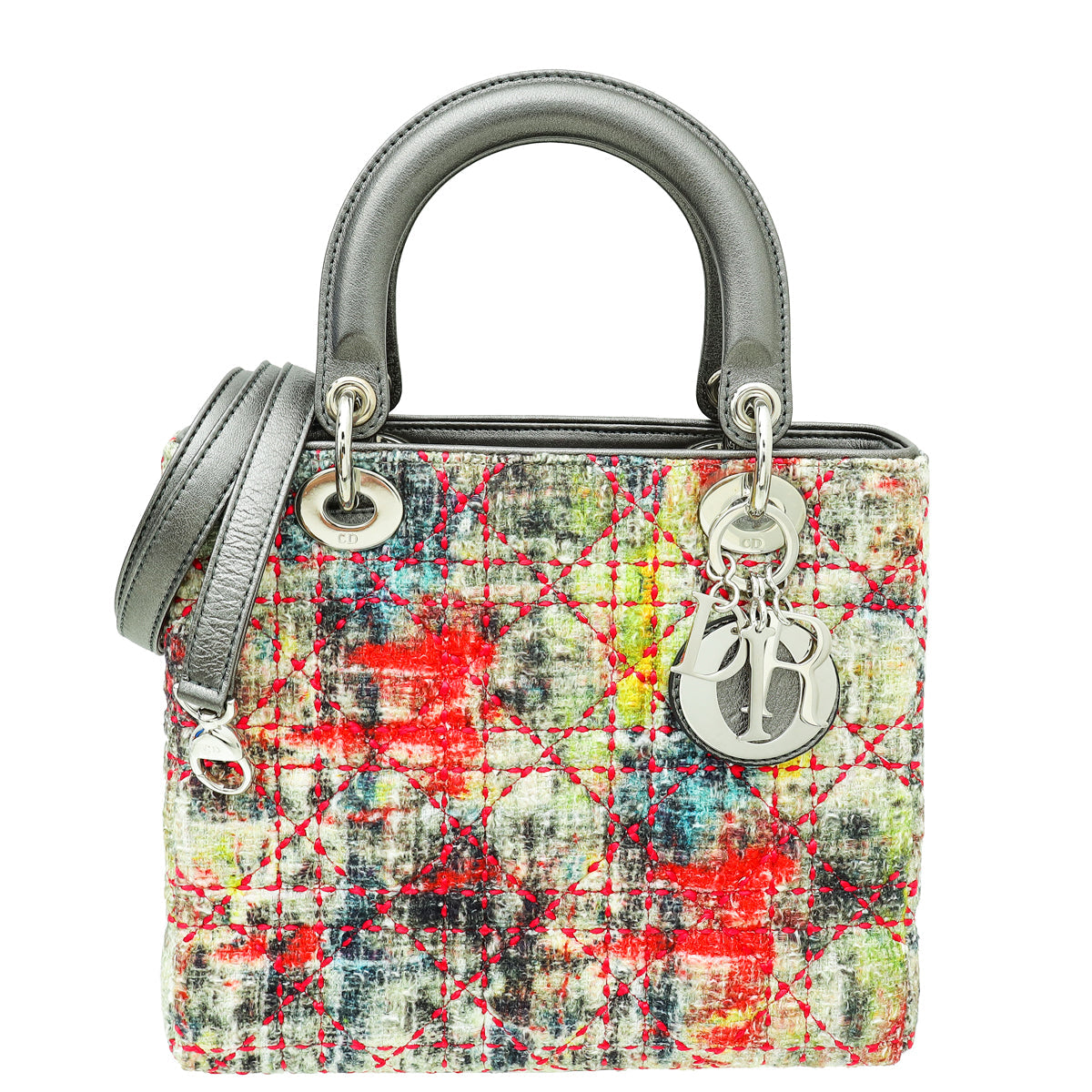 Christian Dior  Multicolor Tweed Wool Lady Dior Medium Bag