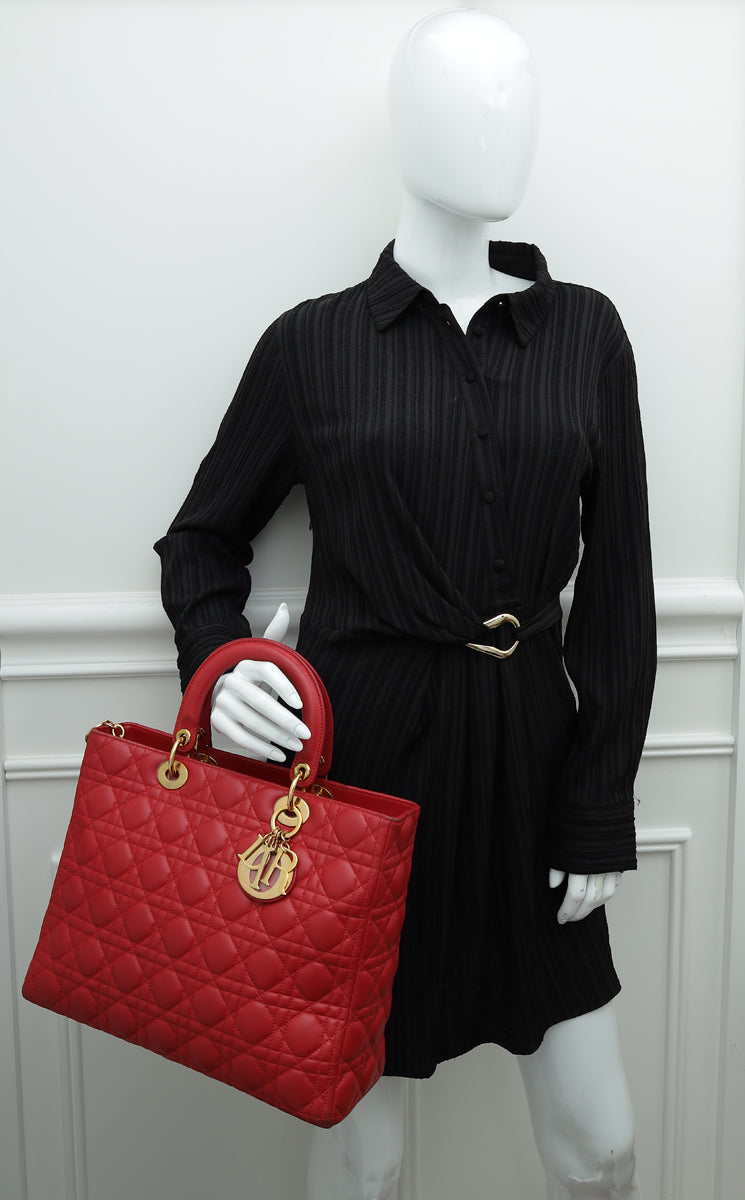 Christian Dior Red Lady Dior Large Bag