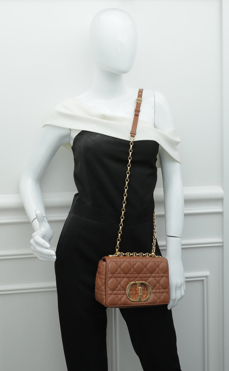 Christian Dior Brown Soft Cannage Caro Small Flap Bag