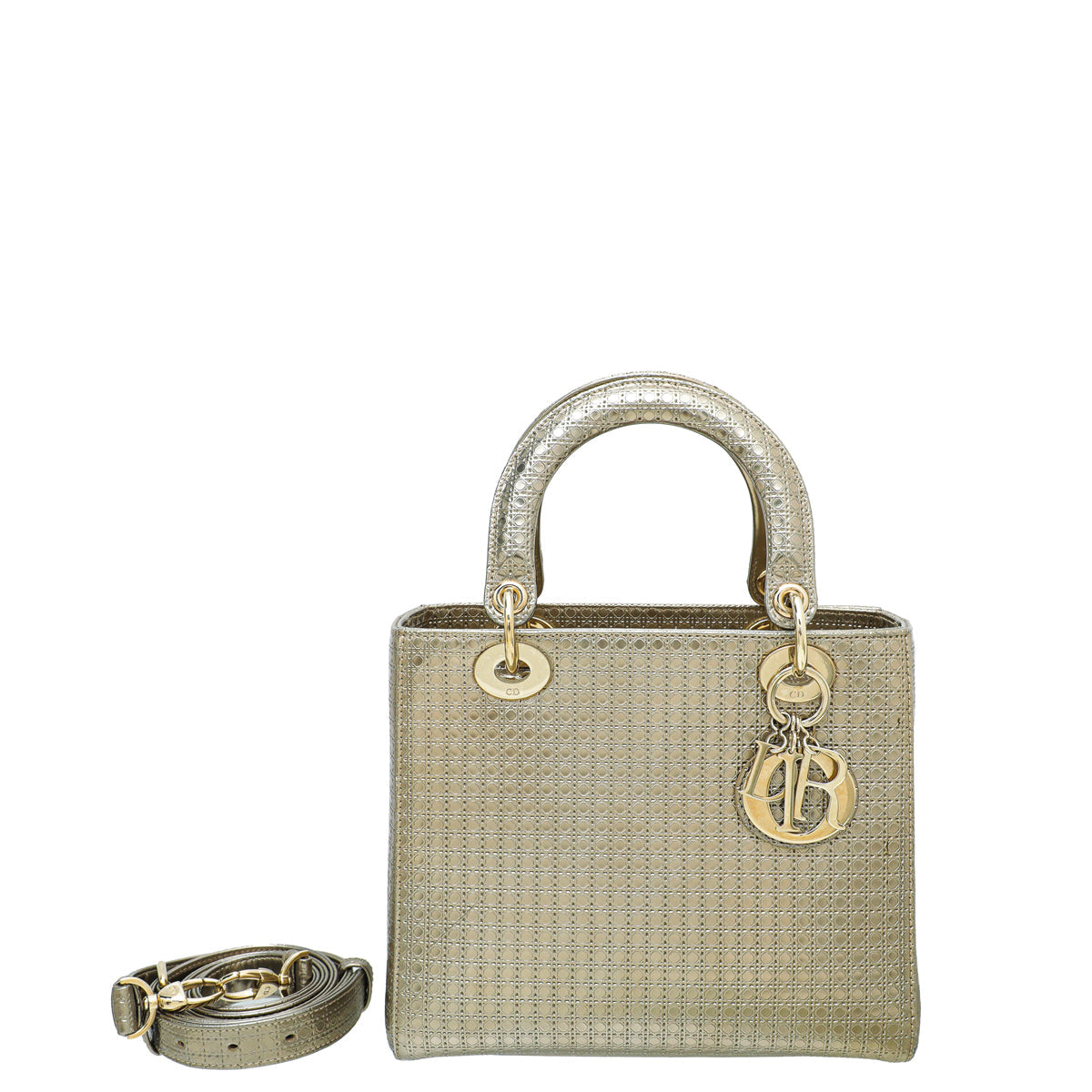 Christian Dior Champagne Lady Dior Micro Cannage Medium Bag