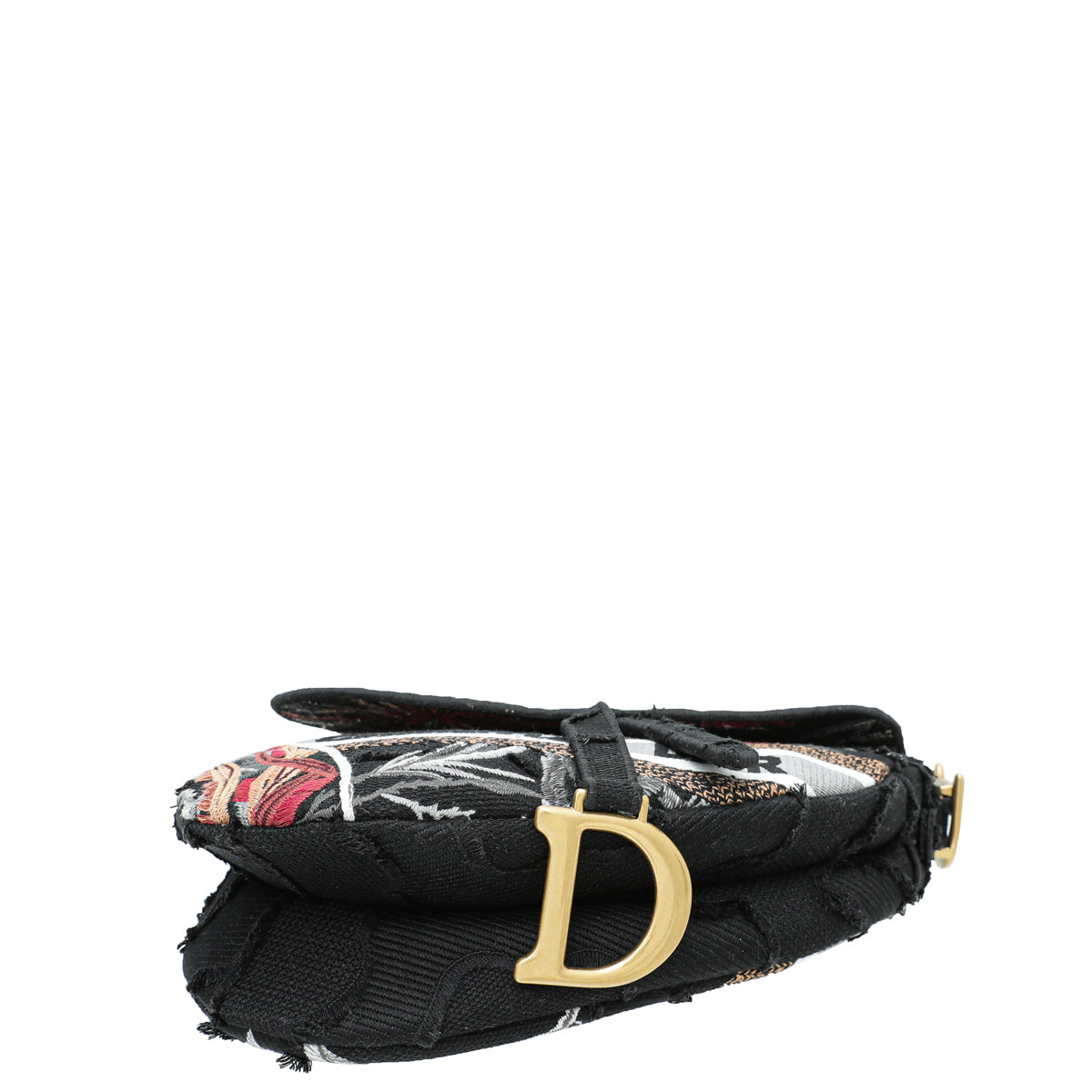 Christian Dior Black Multicolor Embroidered Camouflage Flowers Saddle Medium Bag