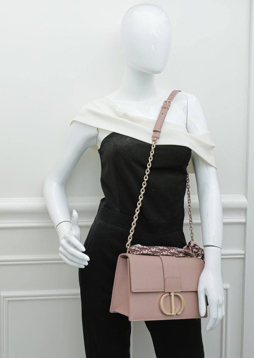 Christian Dior Rose Des Vent 30 Montaigne Medium Flap Bag W/ Twilly