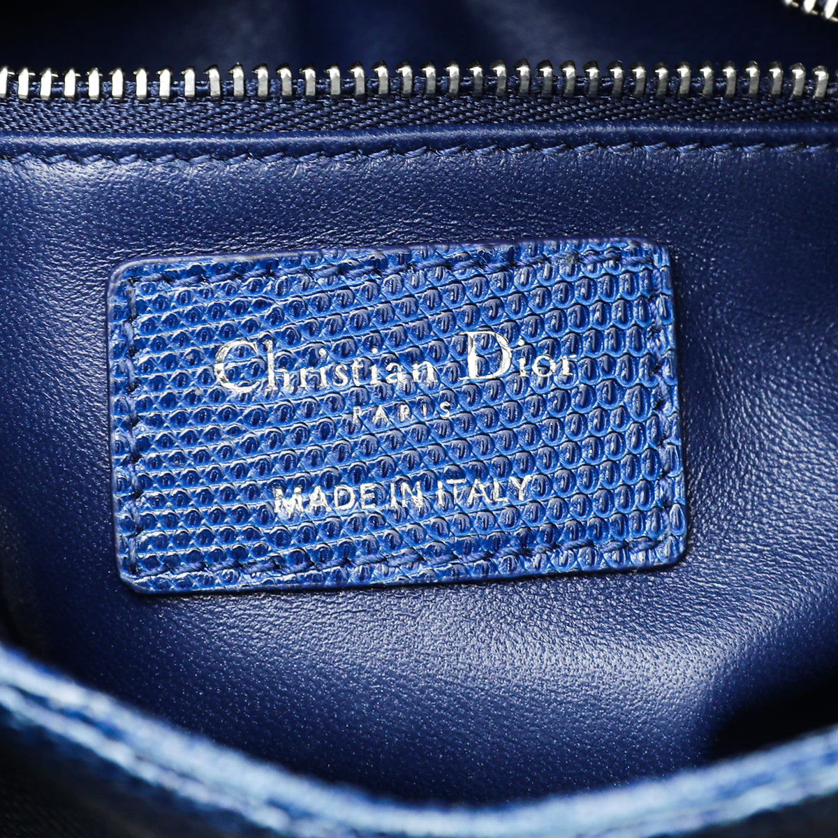 Christian Dior Blue Lizard Lady Dior Mini Swarovski Crystal Strap Bag