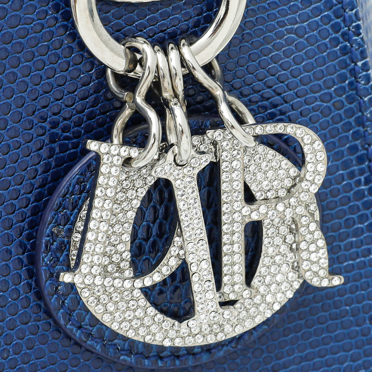 Christian Dior Blue Lizard Lady Dior Mini Swarovski Crystal Strap Bag