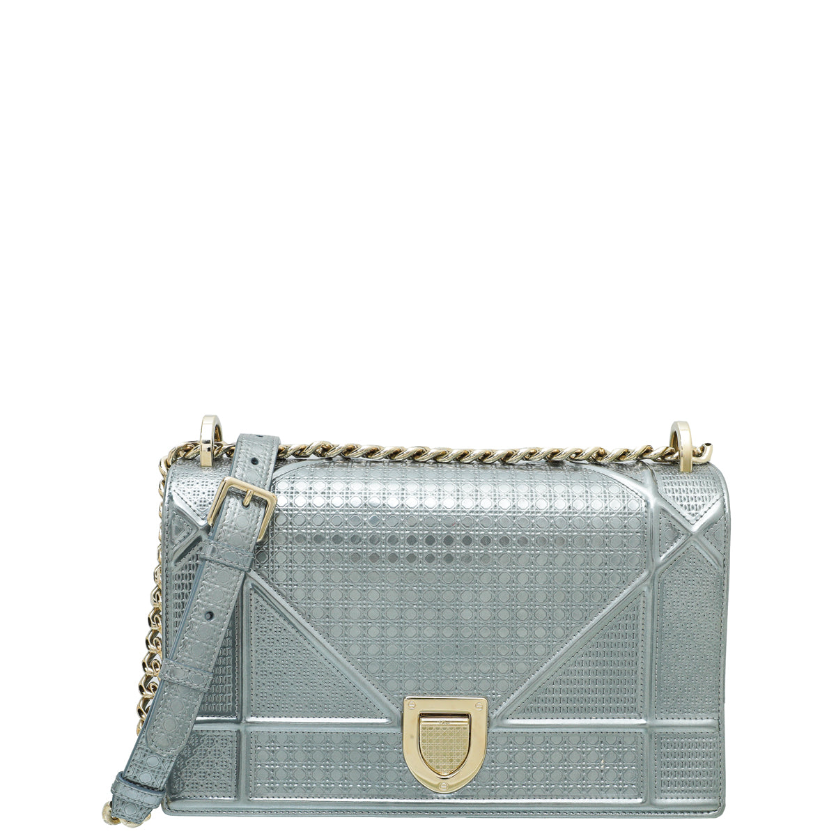 Christian Dior Silver Diorama Micro Cannage Medium Bag