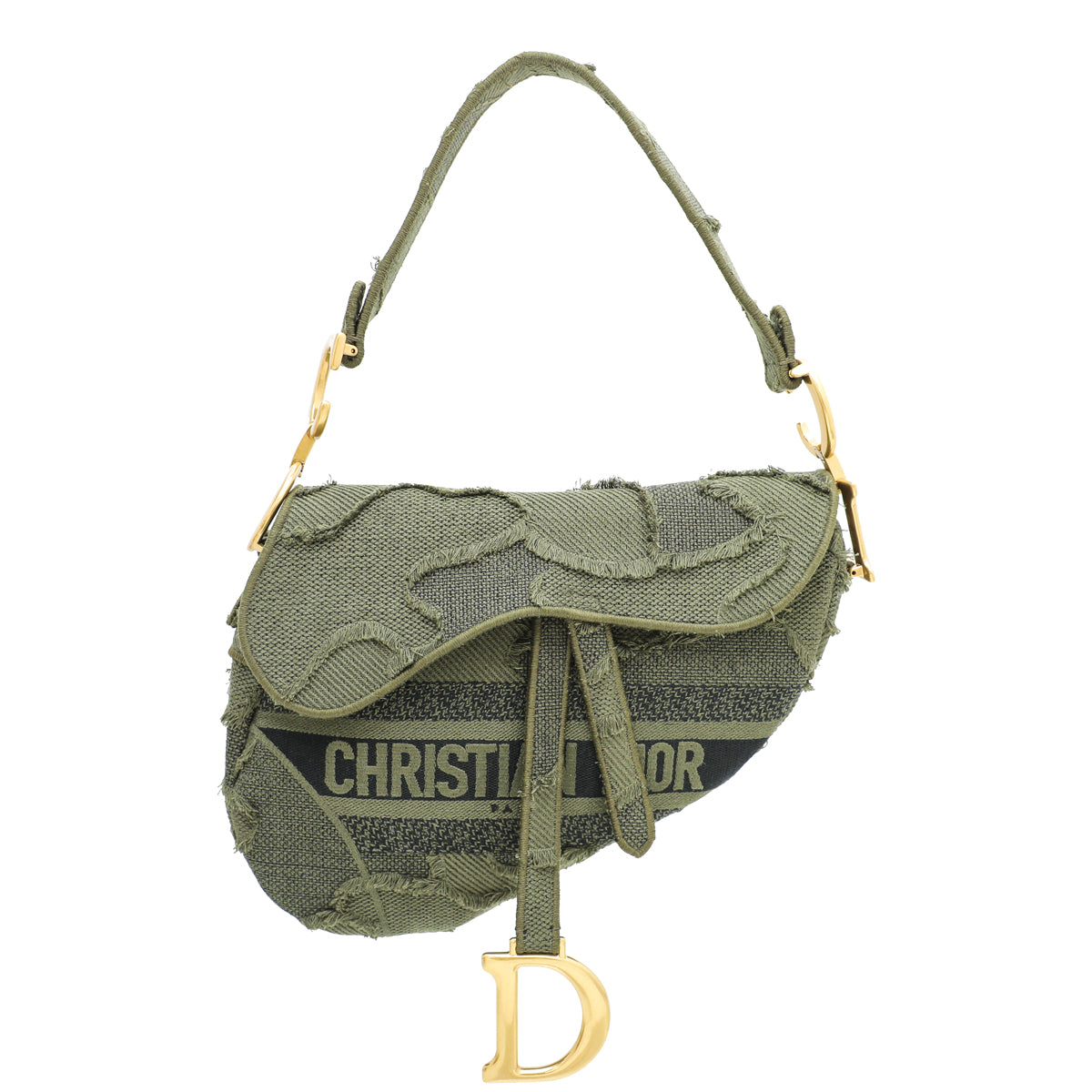 Christian Dior Khaki Saddle Camouflage Embroidered Medium Bag