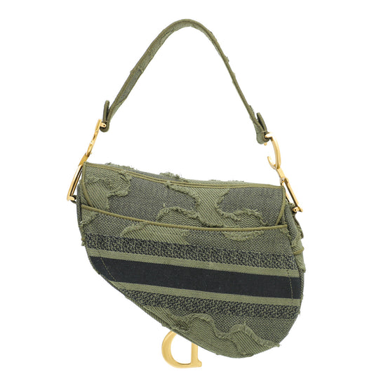 Christian Dior Khaki Saddle Camouflage Embroidered Medium Bag