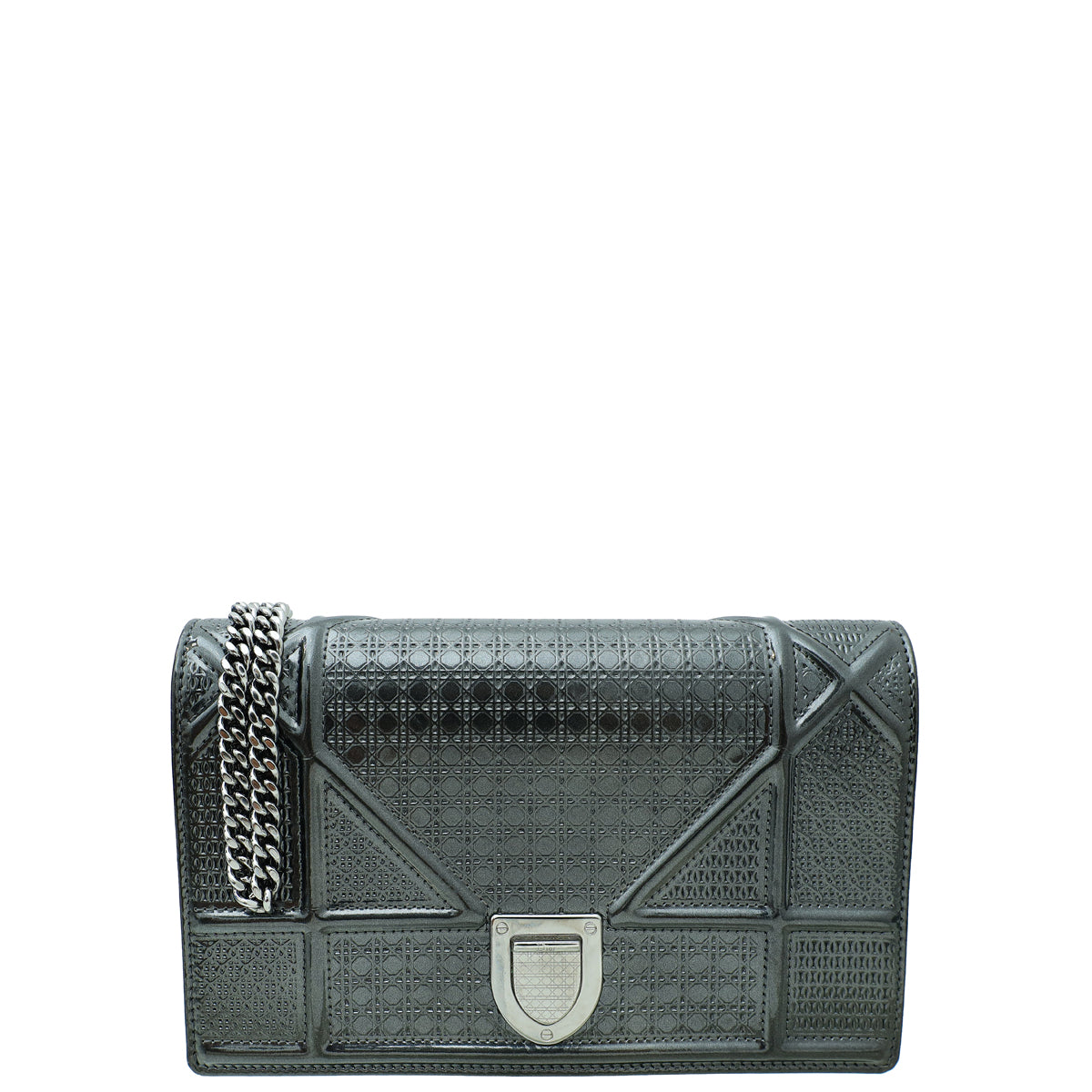 Christian Dior Dark Grey Diorama Micro Cannage Wallet On Chain