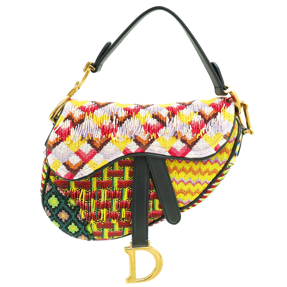 Christian Dior Multicolor Embroidered Fringe Beaded Saddle Mini Bag