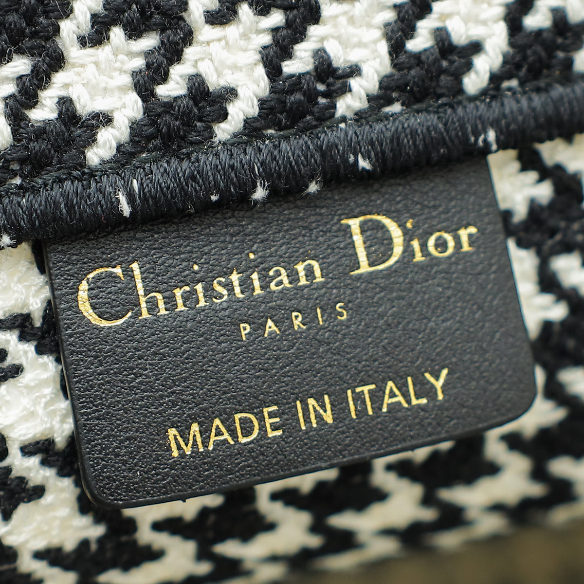 Christian Dior Bicolor Houndstooth Embroidery Book Tote Medium Bag W/ "Habibti"